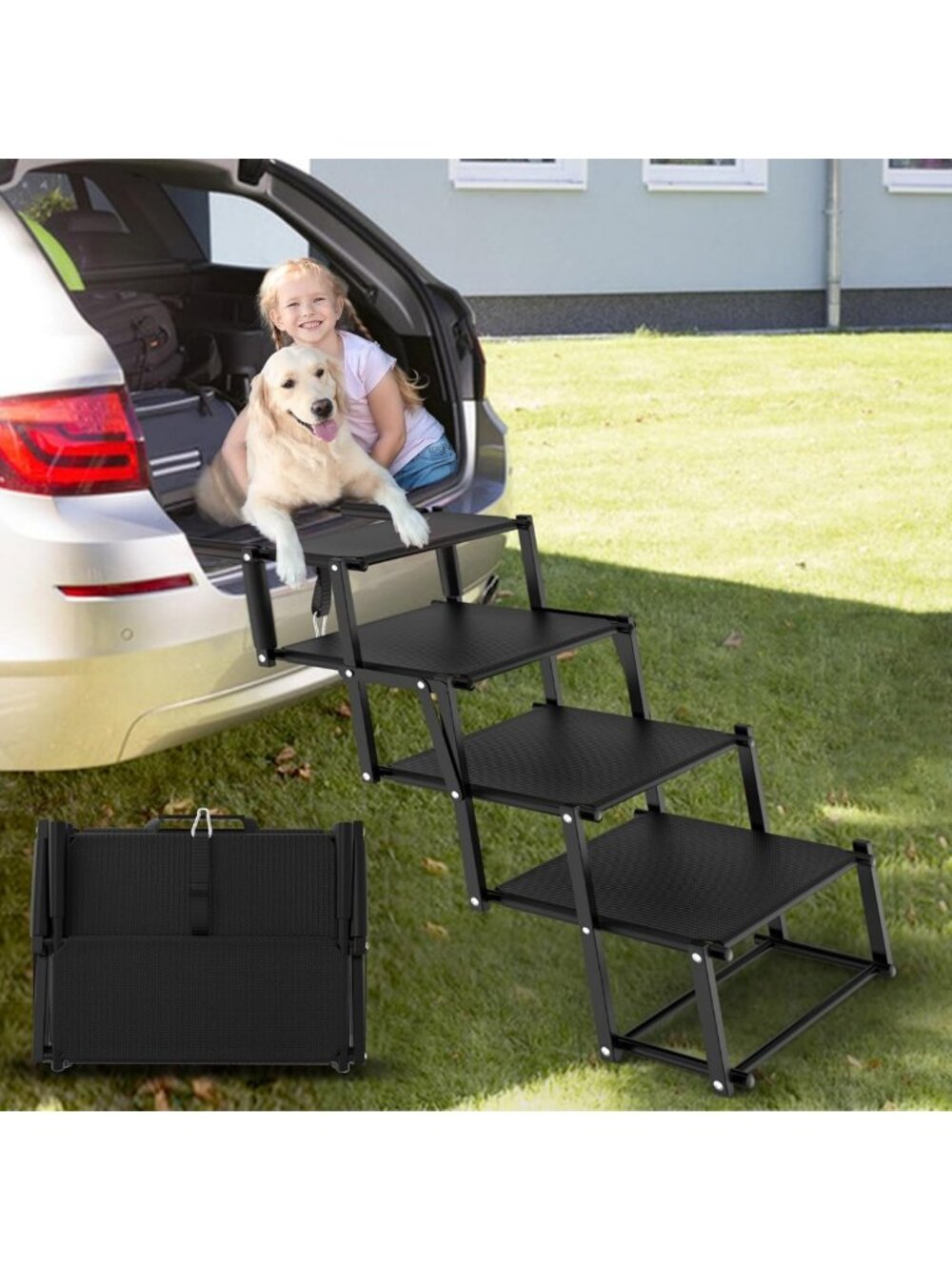 Extra Wide 20" Dog Stairs for Large Dogs - 4-Step Pet Steps for Car Access